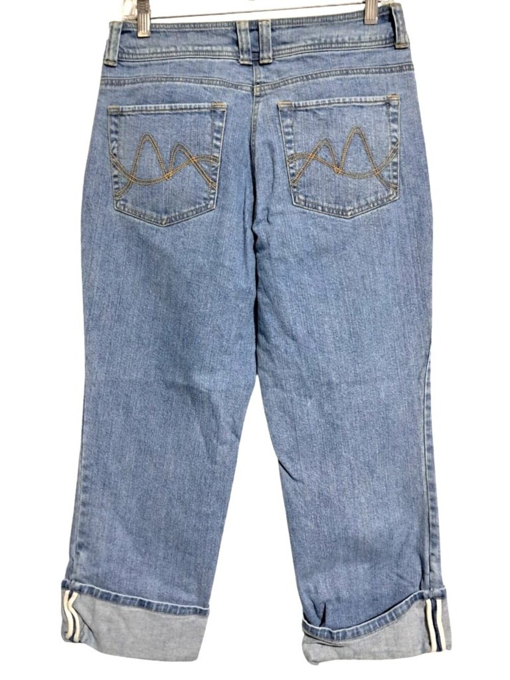 New York & Company Jean Capris Womens Size 8 Cuffed Denim Pants Blue Cotton Blen